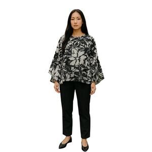 Chico’s Sheer Black White Floral Print Poncho Blouse – Size 3 (XL/16)